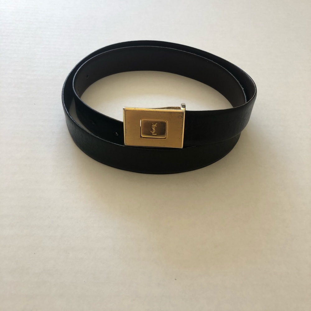 YSL Yves Saint Laurent Reversible Gold Buckle Belt